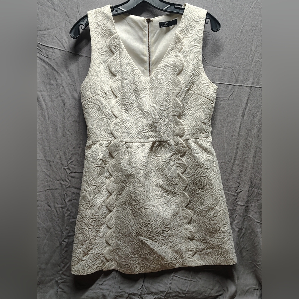 Womens White Scalloped Front Midi Dress Size Small Bu C Luce